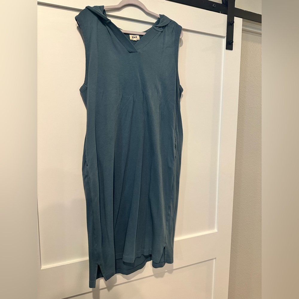 Pact Teal Hooded Sleeveless Casual Midi Dress